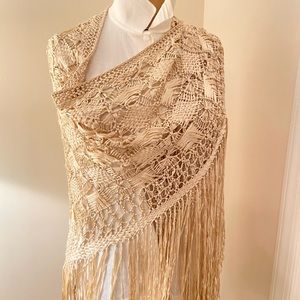 RARE Vintage Handwoven/Handknotted Lace Ribbon Shawl / Wrap, approx. 1950s
